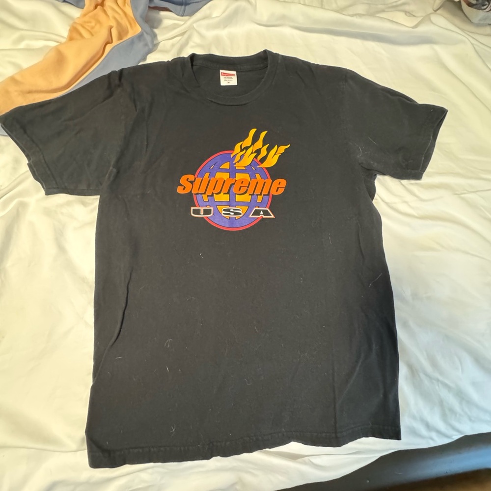 Supreme Black Tee with Orange and Purple Graphic